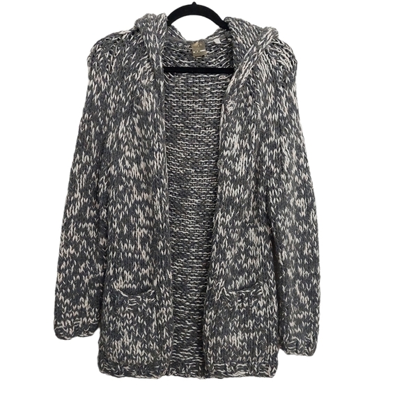 Go Silk Hooded Gray Silk Wool Blend Chunky Marled Gray White Button Cardigan S. - Picture 1 of 10